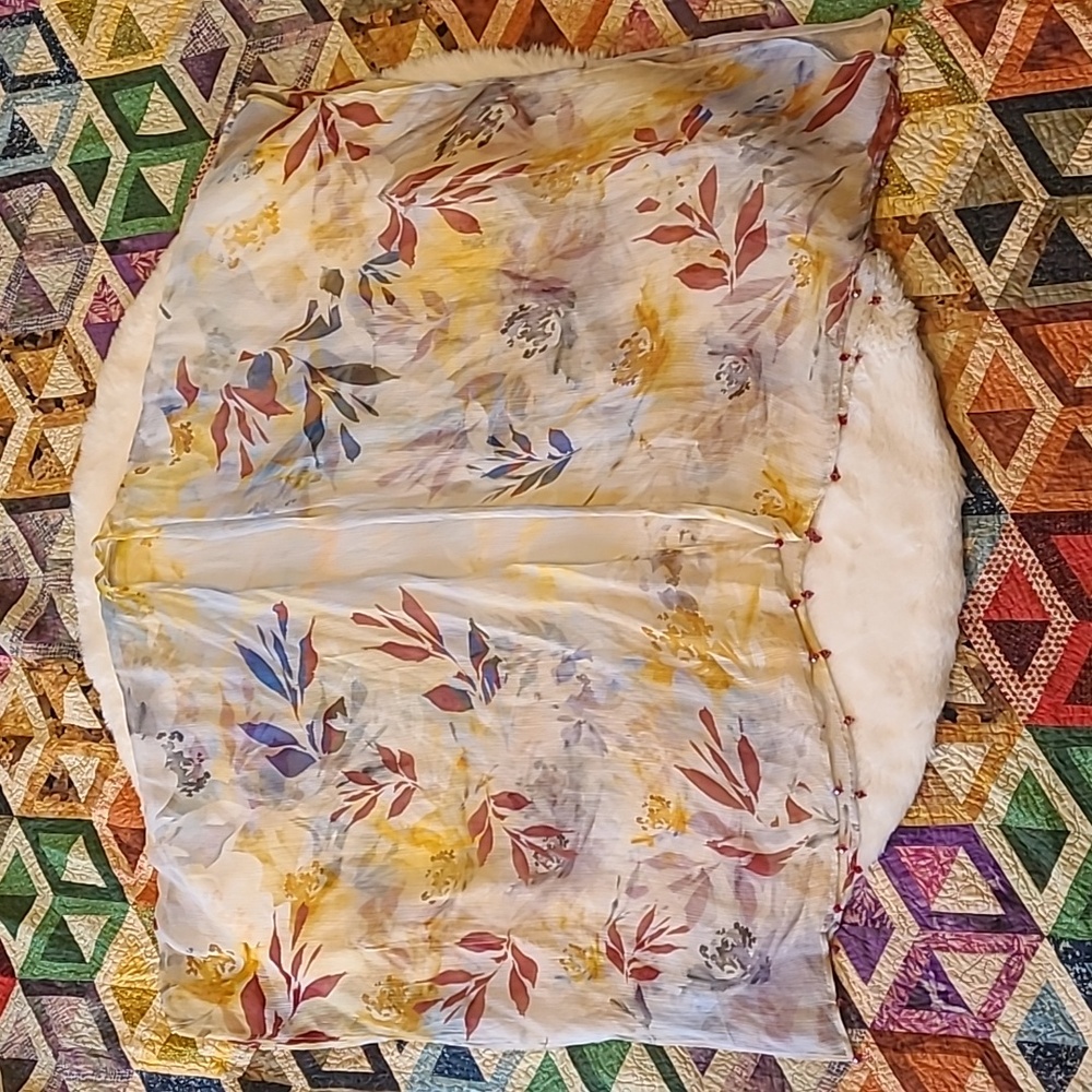 Soft Surroundings Colorful Chiffon Floral Kimono Open Front Beaded Coverup L/XL